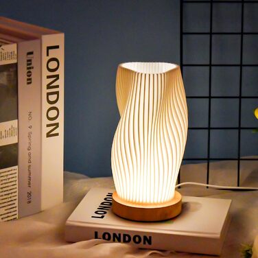 Нічна лампа Focenat з дерев'яним цоколем, 9-рівнів регулювання яскравості, мінімалістична лампа з абажуром з PLA, невелика лампа з кабелем, для спальні, вітальні