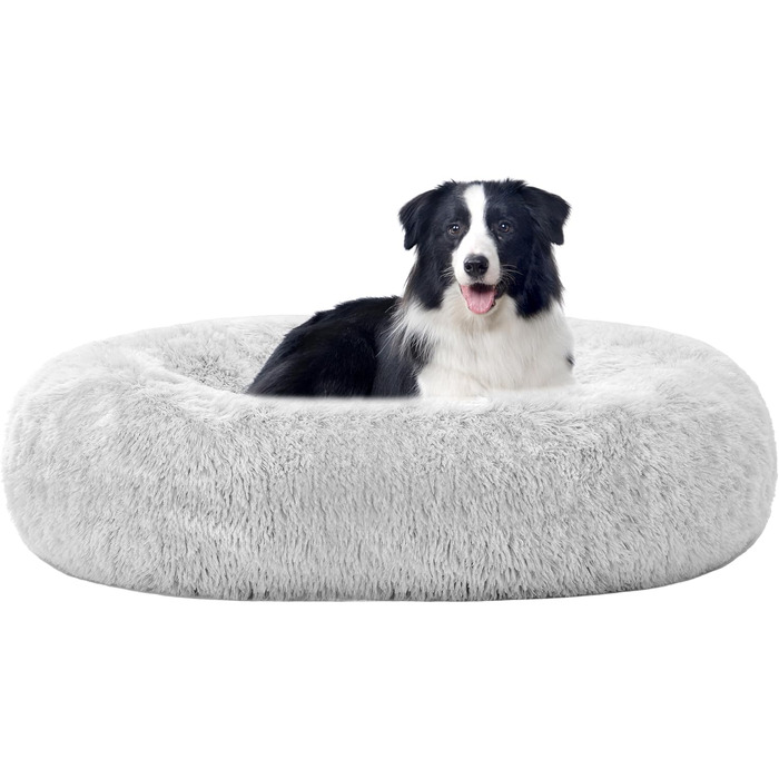 Ортопедичне ліжко для собак HMTOPE, кругла подушка для собак, собаче ліжко-софа, ліжко для котів, м'який собачий кошик, можна прати, діаметр 70 см, (Д 90 x Ш 90 x В 20 см, світло-сірий)