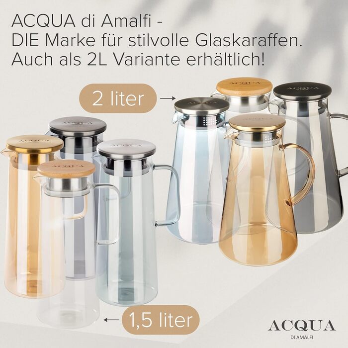Glass Giraffe Decanter | Water Decanter 1.5 Liter | Glass Carafe with Lid | Leak-proof & High Quality | Glass Decanter ideal for lemonade, water & tea (BLACK/BAMBOO)