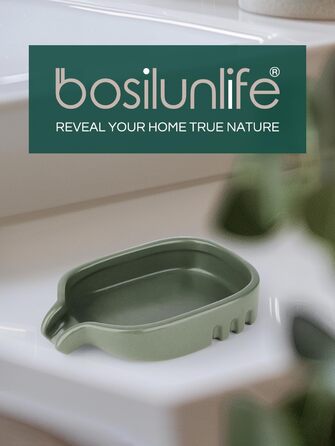 Керамічна миска для мила BosilunLife з отвором для стоку води – неслизька підставка для мила, квадратна, сучасна та мінімалістична, для ванної кімнати, душу, кухні, умивальника (Сірий, Зелений)