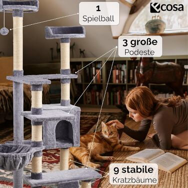 Кігтеточка для котів Ecosa® XXL - велика, 170 см, багатоярусна з гамаком та будиночком