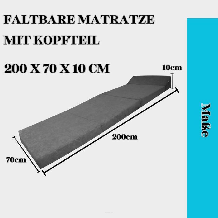 Складний матрац FORTISLINE 200x70x10 см для гостей та кемпінгу, три секції, середня жорсткість H2, знімний чохол, складаний, поролоновий, сірий, для дорослих
