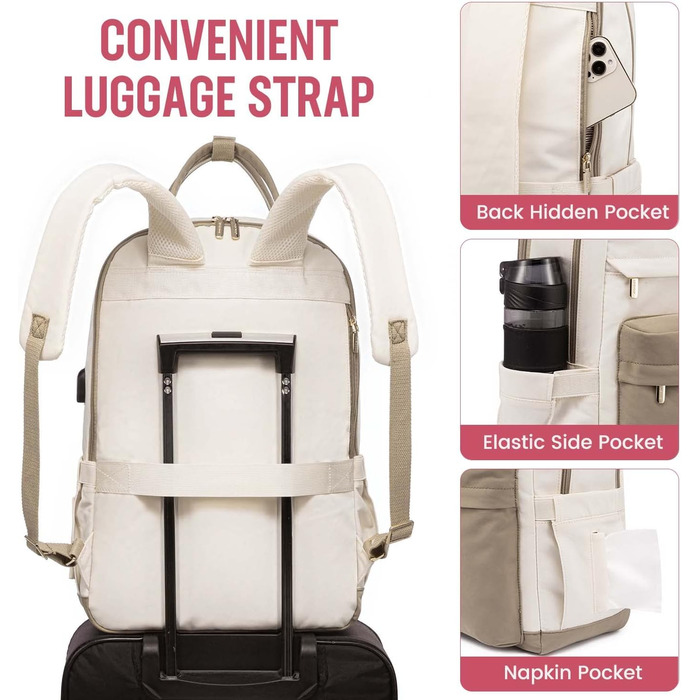 LOVEVOOK Рюкзак для жінок, 17 дюймів, рюкзак для школи, рюкзак для підліток з відділенням для ноутбука, водонепроникний рюкзак для подорожей, роботи, навчання, Khaki Beige, 17.3 дюймів