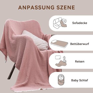 М'яка ковдра Softexly з бавовни 100%, 4-шарова муслінова ковдра, плед для ліжка, дивана, інтер'єру. Плед Softexly 130x150 см (білий, оранжевий, 150x200 см)