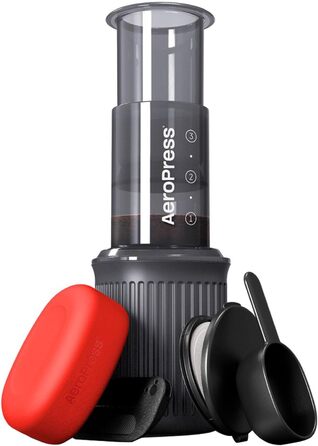 Портативна кавоварка AeroPress Go 3-в-1 для подорожей і кемпінгу, прес-френч, пуровер, еспресо, насичена кава без гіркоти, комплект для кави, сіра