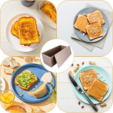 Форма для випікання хліба з кришкою GBACHOOSE, 1000 г, золота, 32x12x11 см – форма для тостового хліба, кексу, булочок, випічки