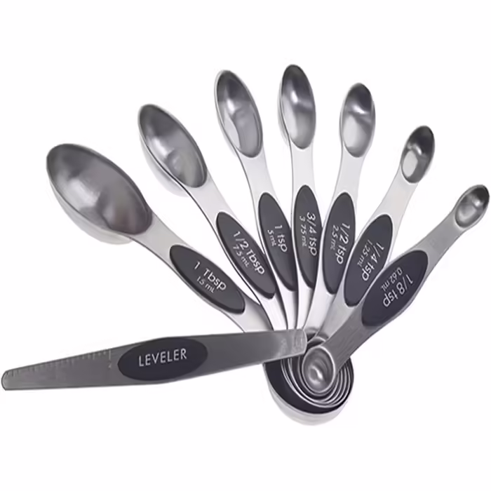 Stainless Steel Double-Head Measuring Spoon 8-Piece Set - Spice Scale Measuring Spoons, Magnetic Measuring Cups, Scraper, Baking Tool for Baking, Cooking, Kitchen (Color: Black, Size: One size)