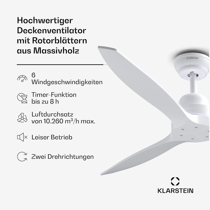 Стельовий вентилятор Klarstein Santa Elena Smart WiFi з пультом, 6 швидкостей, білий, 132 см