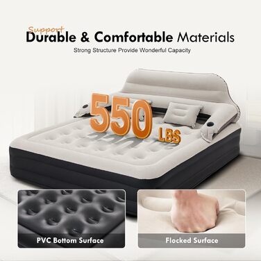 Надувний матрац RAPTAVIS Kingsize з підголівком та подушкою - ліжко для гостей, пляжу, кемпінгу