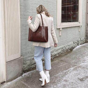 Сумка жіноча S-ZONE 3 в 1 з натуральної шкіри (яловичина) для ноутбука та документів, велика шопер-сумка, крос-боді, сумка-месенджер (Коричнева)