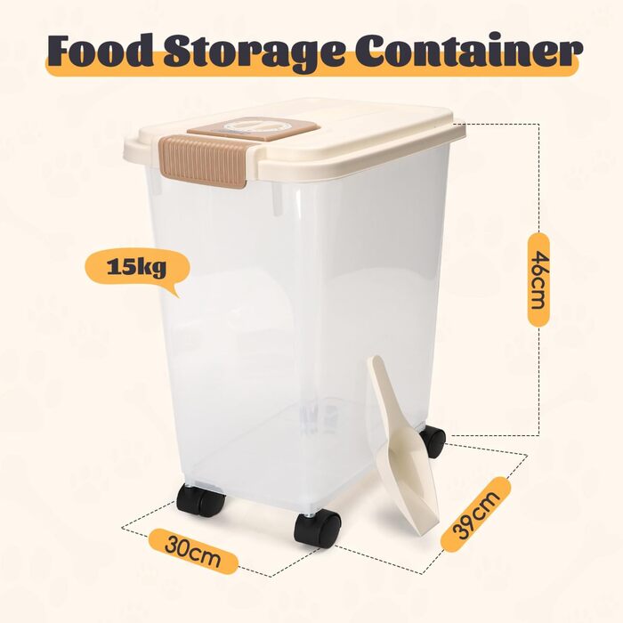 Контейнер для корму для собак та котів Nobleza, 40л, з датою виробництва, з роликами, повітряний, прозорий