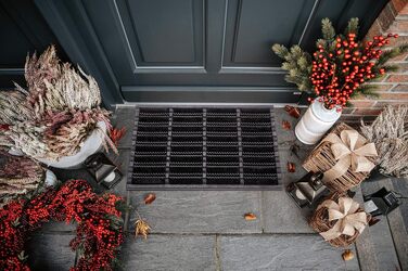 Килимок для вхідних дверей Hanse Home з кокосового волокна та гуми, 75x45 см, протиковзний брудозахисний килимок для вулиці та дому, чорний