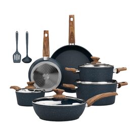 Набір посуду Kitchen Academy Granit 12 предметів для індукції, антипригарне покриття, без PFOA/PFOS, синій