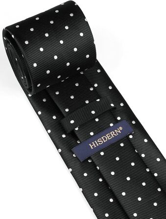 Чоловіча краватка HISDERN з кишеньковим хустинкою в горошок. Класичний стиль для весілля, ділових зустрічей. Чорно-білий комплект, універсальний розмір.