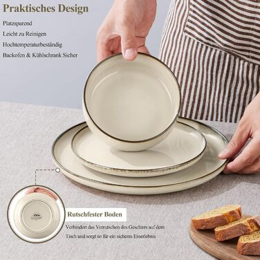 Сервіз посуду Joyfair на 6 осіб, 18 предметів, кераміка, з реактивною глазурью, тарілки для їжі, десертні тарілки, миски для каші, підходить для мікрохвильової печі та посудомийної машини, (Riff Khaki)