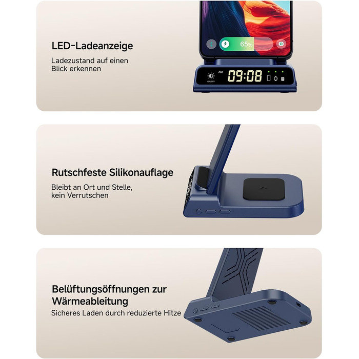 Бездротова зарядна станція 3-в-1 для Samsung Galaxy S26 Ultra, Watch 8/Ultra/7/6/5, Buds 4/4 Pro (Блакитна) - Швидка індуктивна зарядка