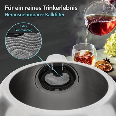 Електричний чайник з нержавіючої сталі 1.7 л з термометром, LED-підсвічуванням та автовимкненням, срібно-сірий