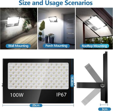 200W LED Floodlight Outdoor, 20000LM LED Spotlight, 7000K Cool White Spotlight, IP67 Waterproof Floodlight, for Backyard, Courtyards, Garage, Hallway, Garden (100W-1PC)