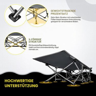 Складане кемпінгове ліжко KingCamp Ultralight з бічною кишенею, розкладне ліжко для відпочинку на природі, вдома та в автофургоні, 190 x 67 см, колір Blackgreychecker