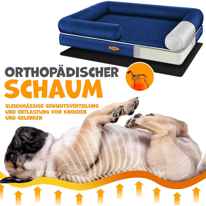 Ортопедичне ліжко для собак з подушкою та мискою, 3 іграшки, лежанка для собак маленьких, середніх та великих порід, знімний та пральний чохол, 106x80x22 см, Navyblau L (106 x 80 x 25 см) Navyblau