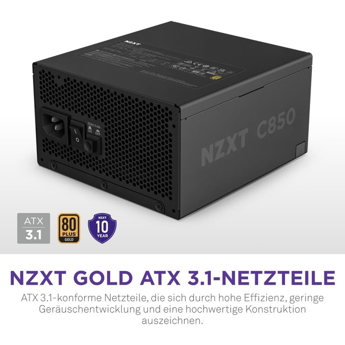 Блок живлення NZXT C850 Gold ATX 3.1, 850 Вт, повністю модульний, 80 Plus Gold, чорний