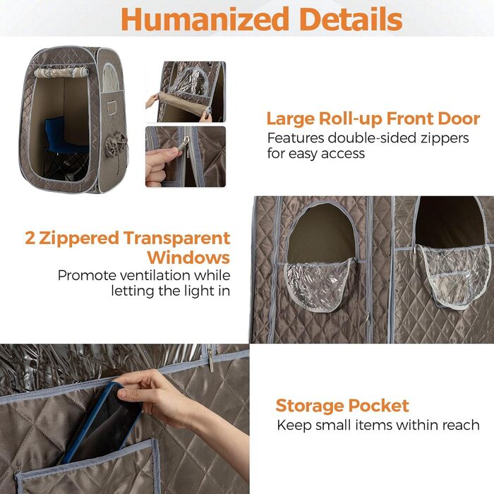 Портативна парова сауна HOMASIS для дому з генератором пари 3 літри, з пультом дистанційного керування, 9 температурних режимів та 9 таймерів, мобільний сауна-тент з відкидним стільцем та масажером для ніг (сірий)