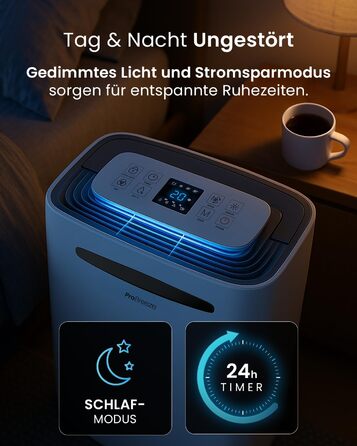 Про Бріз Зволожувач повітря 25л/добу - для приміщень до 30 м², 4 режими роботи, цифровий дисплей, шланг для зливу, функція сушіння білизни, таймер, проти вологи та плісняви.