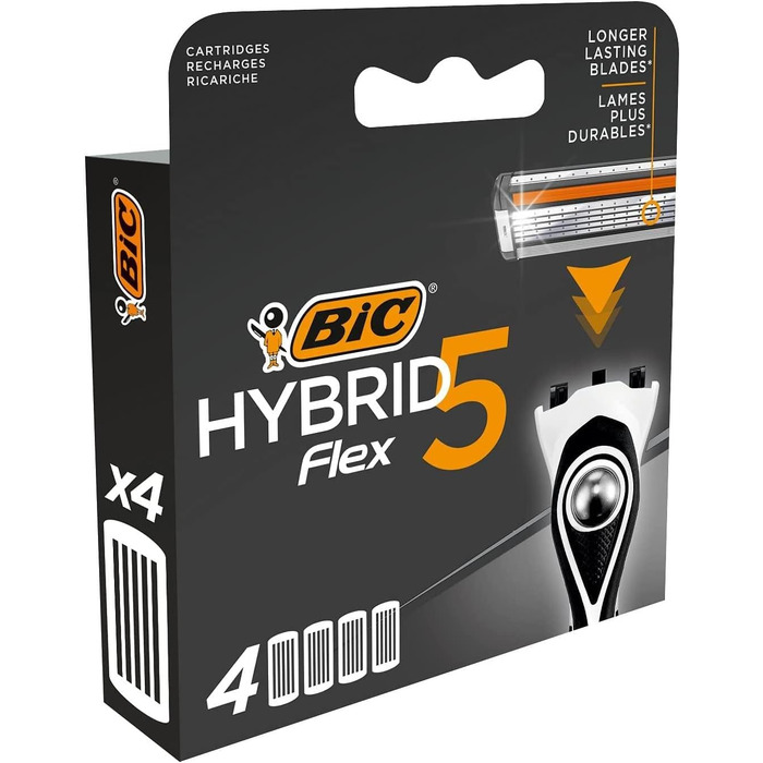 Чоловіча бритва BIC Hybrid 5 Flex, вологий гоління, 5 лез, з алое вера та вітаміном E, з тримером для точного гоління (1 станок + 4 смінних касети)