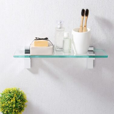 KES Shower Shelf for Hanging, Bathroom Shelf, Wall Shelf, Shower Glass Shelf, 8mm Shower Shelf, Bathroom Shelf, Tempered Glass with Shelf Supports, 60cm Brushed Nickel, BGS3201S60-2 (50 CM, Polished Chrome)
