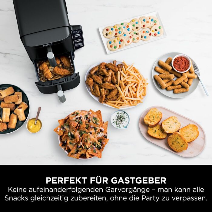 Ninja Double Stack Air Fryer, 7.6L Air Fryer, Double Basket Air Fryer with 4 Cooking Levels, 2 Drawers, 2 Racks, Space-Saving Design, 6 Cooking Functions, 6 Portions, Grey SL300EU Stacked Double Drawer 7.6L Grey