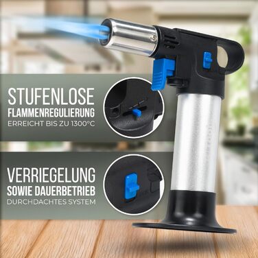 Кулінарний пальник STAHLMANN® для карамелізації та фламбування (1300°C), преміум-якість, з 2-ма балонами газу по 300 мл