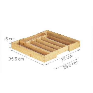 Relaxdays Bamboo Cutlery Box, 40cm, Extendable