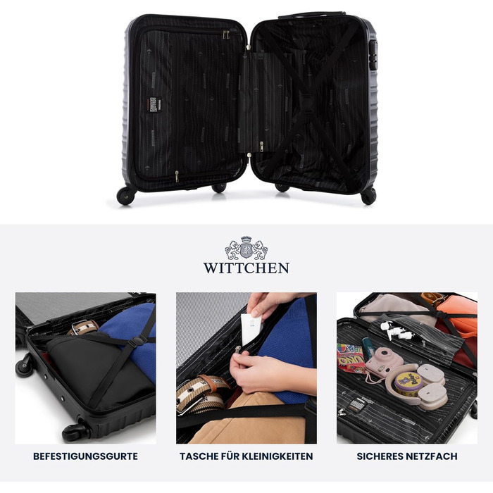 Набір валізWITTCHEN 3в1: велика, середня, маленька. Чорний, ABS, з коліщатками на 360°, TSA-замок. Підходить для Lufthansa, Eurowings, Ryanair, Condor
