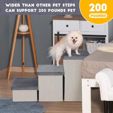 HOMCENT 3-Step Pet Stairs for Dogs and Cats, Foldable Dog Stairs with Ample Storage Space, also Suitable as a Cat Stair, 74x33x44CM