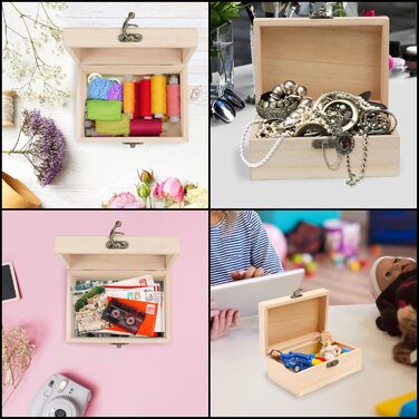 BELLE VOUS Natural Wooden Boxes (Pack of 6) - 5.8 x 4.0 x 2.5 inches - Blank Wooden Boxes with Hinged Lid & Front Closure - Jewelry Boxes to Decorate, Craft & Hobbies