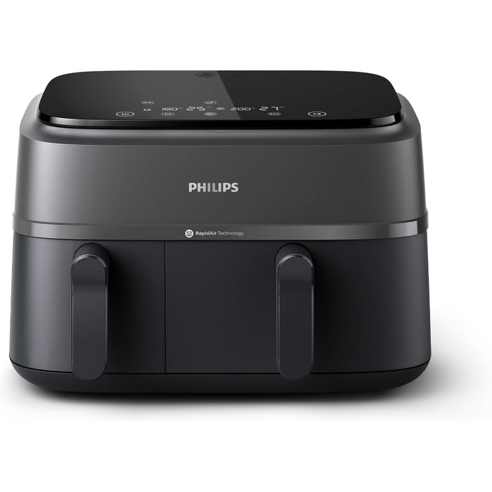 Philips Dual Basket Airfryer 3000 Series, 9L, 2 Drawers, Sync Function, Rapid Air Technology, Versatile Large Hot Air Fryer, 90% Less Fat and Energy Saving, HomeID App (NA350/00)