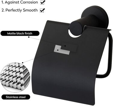 CASEWIND Toilet Paper Holder Black, Toilet Roll Holder with Lid, Antique Toilet Paper Holder with Drill Wall Mount Stainless Steel Matte for WC Nostalgia