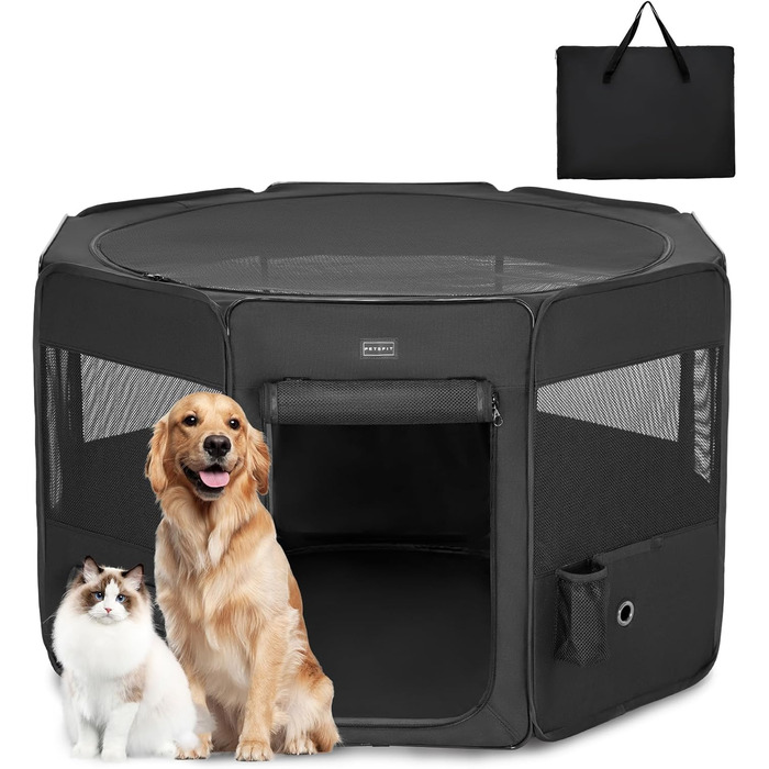 Клітка для собак PETSFIT, розкладний вольєр для цуценят, 116x106x72 см, чорний