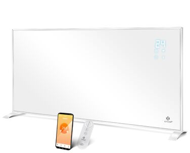 Інфрачервоний обігрівач KESSER 700W: електрична панель опалення з дистанційним керуванням, термостатом та App-керуванням (напольна та настінна установка), білий