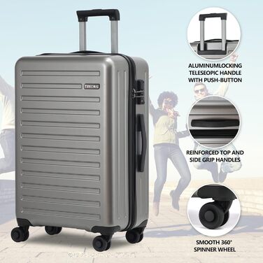 Набір валіз TydeCkare 20/28' (55/66/76 см): 20' ручна валіза з кишенею для ноутбука, 28' велика валіза 101л, ABS+PC, з TSA замком, помаранчевий (темно-сірий), 3 шт.