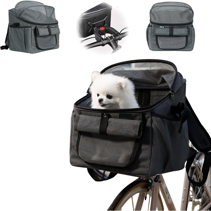 Кошик для собак на велосипед, сумка для домашніх тварин. Складаний кошик для велосипеда спереду для собак 2 в 1. Кошик для собак-рюкзак з адаптером для керма для маленьких тварин (вантажопідйомність 5 кг) (Чорний)
