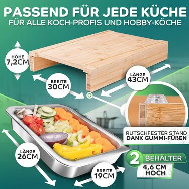 Loco Bird Cutting Board Wood with Catch Basin - Cutting Board with Stainless Steel Bowl - Bamboo Cutting Board Wood, Large Wooden Board Kitchen - Large Cutting Board - Kitchen Board, Wooden Cutting Boards, Board