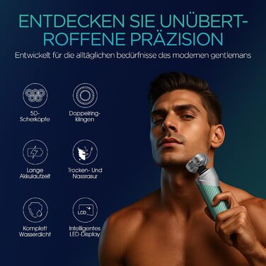 Електричний чоловічий верстат для гоління VOYOR TX500 (зелений) - 5D, мокрий/сухий, USB, LED дисплей, 150 хв роботи