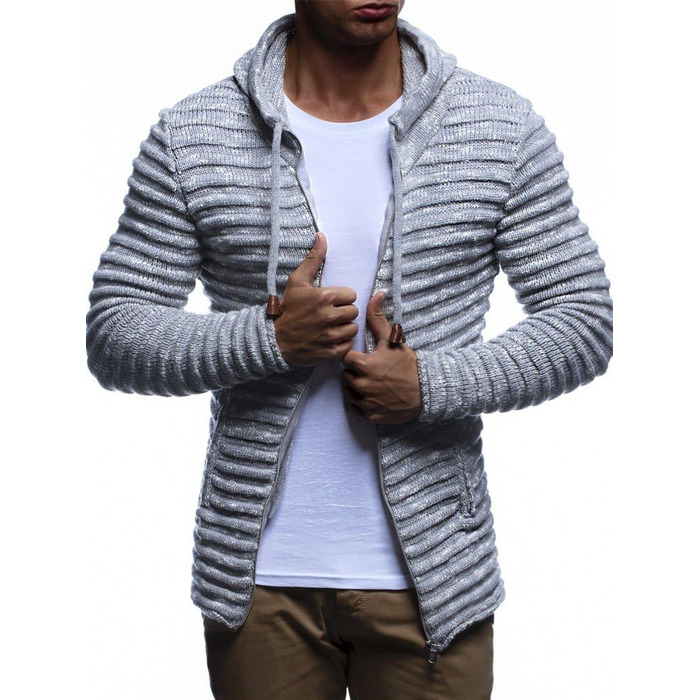 Світшот Leif Nelson для чоловіків з капюшоном та блискавкою - в'язаний світшот/кардиган з бавовни (3XL, сірий)