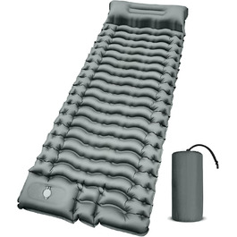 Yuzonc Self-Inflating Camping Mat with Foot Pump & Pillow - Compact & Lightweight Air Mattress for Outdoor Use (Green & Blue/Gray)