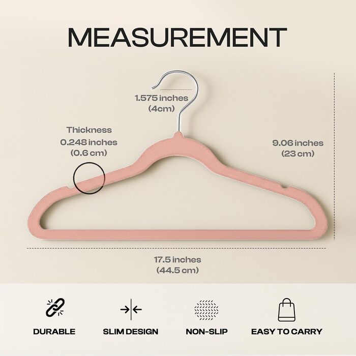 Плечики для одягу Utopia Home з оксамиту - антиковзаючі, міцні, 50 шт. (рожеві)