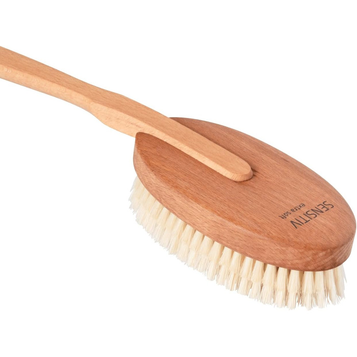 Body brush with handle for sensitive skin, body brush, back brush for seniors, gentle, natural beech wood and soft bristles, Made in Germany