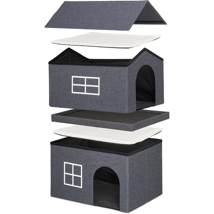 Кіт Будинок Relaxdays з тканини, кіт-печера з 2 входами, 71,5 x 62,5 x 44 см, складаний, темно-сірий