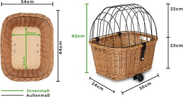 Корзина для велосипеда Tigana з прутів (44 x 34 см) для багажника, чорна, з подушкою