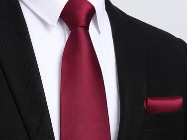 HISDERN Комплект краватки та нагрудного хустинки однотонний для весілля та свят, різні кольори, бургундський, універсальний розмір